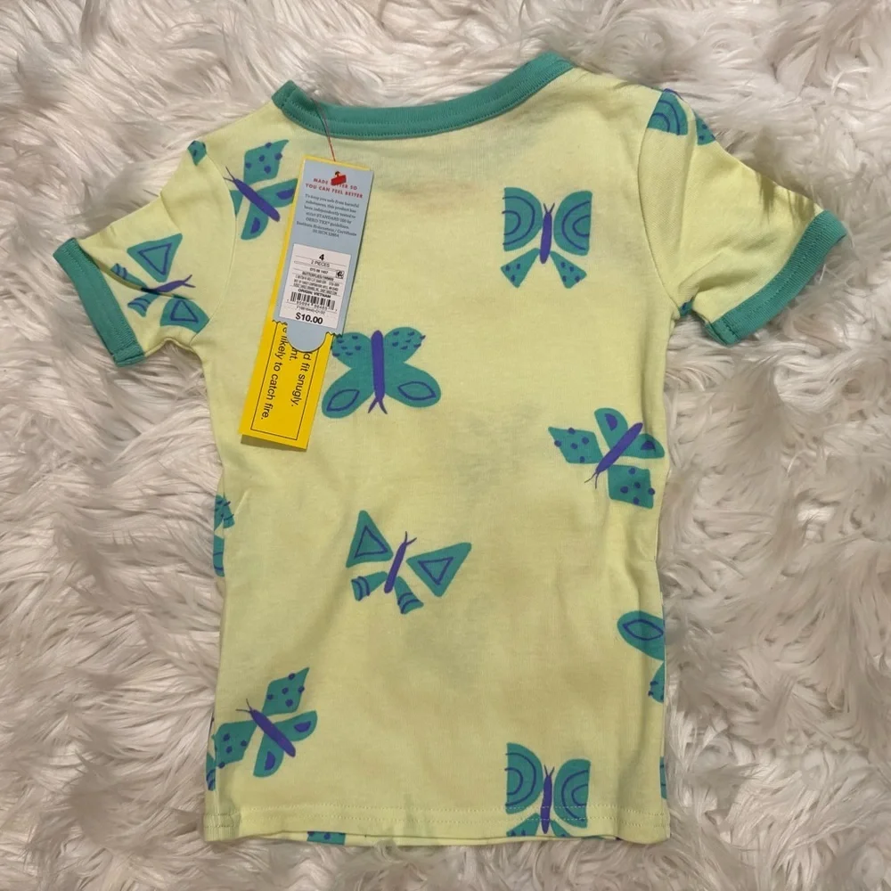 Cat &‎ Jack Girls 4 Butterfly Pajama Set Yellow Green Short Sleeve Shorts NWT